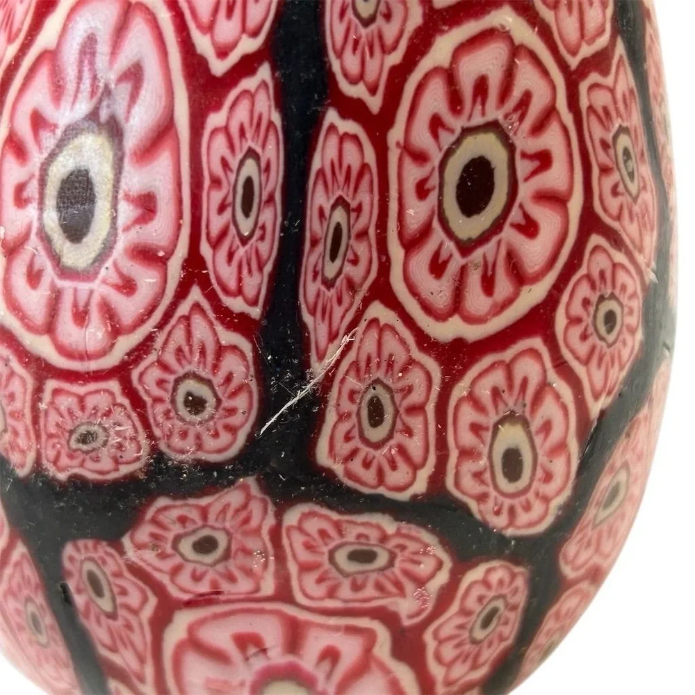 Vintage‎ Millefiori egg shaped candle pinkish red/black